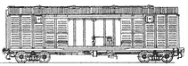 Four-axle covered wagon with broadened doorways