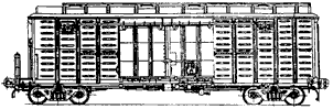 Four-axle covered wagon with connecting gangway and broadened doorways
