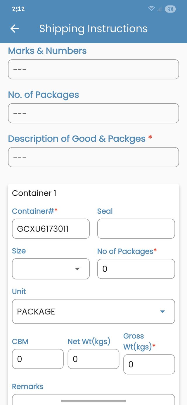Mobile freight quotation screen