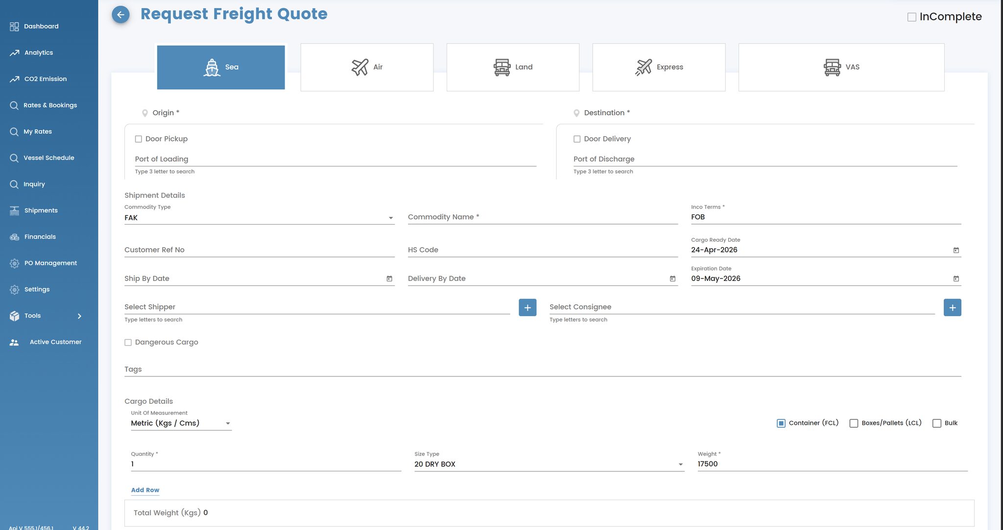 Sealink inquiry management screen