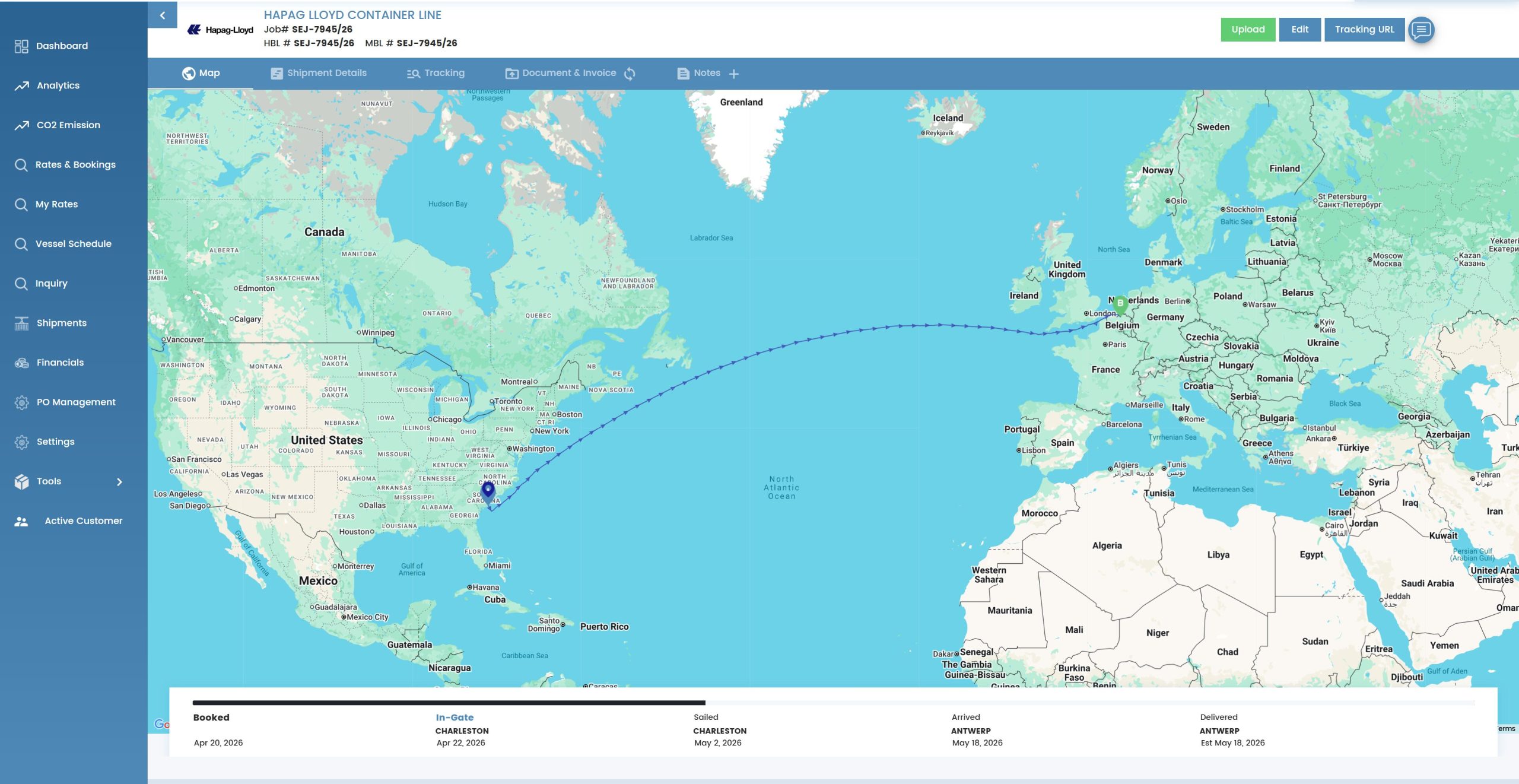 Sealink shipment map visibility screen